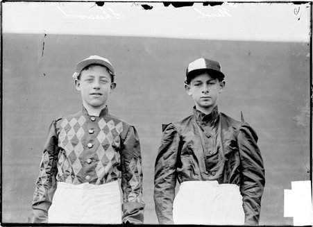 Jockeys, Nicol and Sherwood, facing the camera, Worth Race Track - Chicago Daily News, Inc.