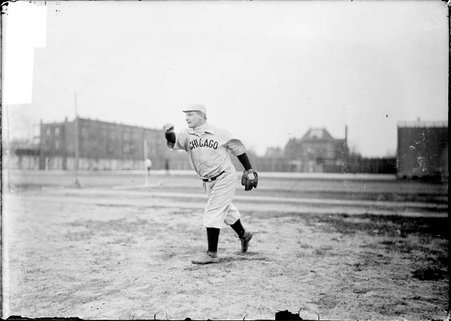 Baseball player, Hugo Bezdek, University of Chicago, throwing a ball, Marshall Field - Chicago Daily News, Inc.