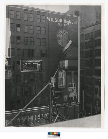 Wilson Distilling Company sign on wall near Madison and Wabash Avenue - Clark, Charles R.