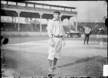 Baseball player, Hans Lobert, Chicago Cubs, standing in foul area, West Side Grounds - Chicago Daily News, Inc.