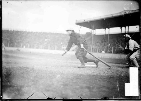 Baseball player, Charley O'Leary, shortstop, Detroit Tigers, dropping bat and running after swing - Chicago Daily News, Inc.