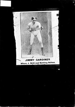 Print advertisement featuring a photograph of boxer Jimmy Gardiner - Chicago Daily News, Inc.