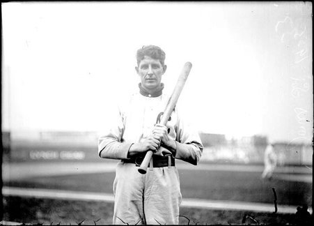 Baseball player, Fielder Jones, Chicago White Sox, standing in foul zone, holding a bat, South Side Park - Chicago Daily News, Inc.