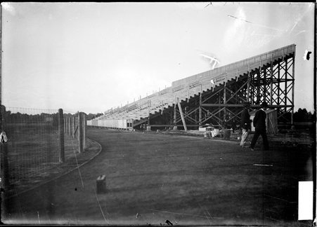 Marshall Field athletic track and bleachers under construction - Chicago Daily News, Inc.