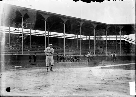 Baseball player Stellman, Gunthers, standing on a baseball field - Chicago Daily News, Inc.