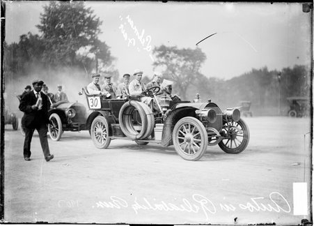 Autoist, Lehman sitting with four men in an automobile during an Auto reliability contest - Chicago Daily News, Inc.