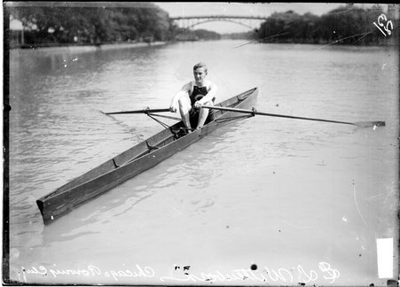Rowers, Chicago Rowing Club, Wittenborn, sitting in a racing shell - Chicago Daily News, Inc.
