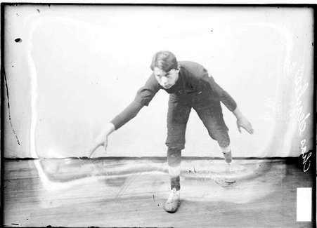 East End indoor baseball player Charles Searles leaning forward on one foot - Chicago Daily News, Inc.