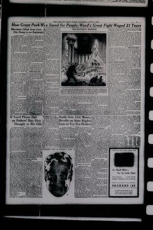 Chicago Daily News article titled How Grant Park Was Saved for People by Gene Morgan - Morgan, Gene for Chicago Daily News