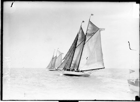 Yacht, the Hawthorne, sailing on the water of Lake Michigan - Chicago Daily News, Inc.