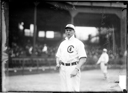 Chicago Cubs baseball player, Vin Campbell, standing on the field during game against the Cincinnati Reds at West Side Grounds - Chicago Daily News, Inc.