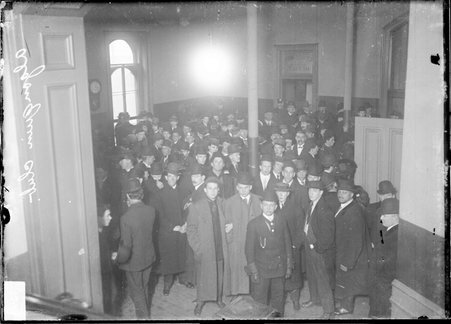 Men standing in a large room at the Algonquin Club in Algonquin, Illinois - Chicago Daily News, Inc.