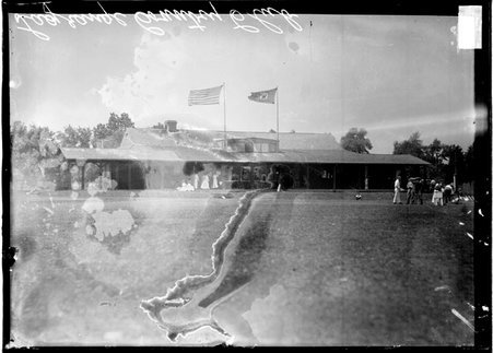 Building at LaGrange Golf Club in LaGrange, Illinois, viewed from a lawn in front of building - Chicago Daily News, Inc.