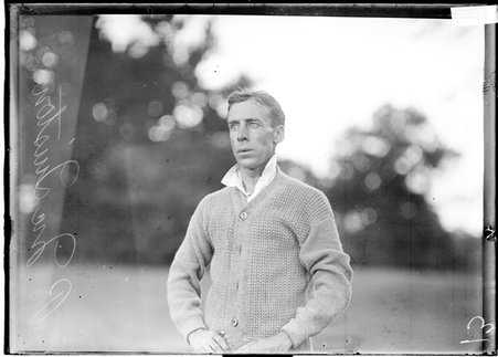 Tennis player, P. McQuiston, standing outdoors - Chicago Daily News, Inc.