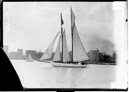 Yacht, the Amorita, sailing on Lake Michigan, another yacht visible in the background - Chicago Daily News, Inc.