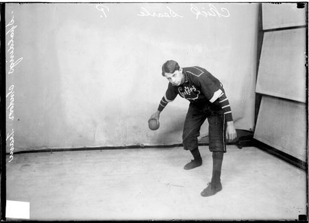 Indoor baseball player, Chick Searle, Spalding, holding ball and facing camera - Chicago Daily News, Inc.