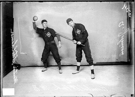 Indoor baseball players, Martin Steelhamer and A. Johnson, Humboldt Park Methodist Episcopal Church - Chicago Daily News, Inc.