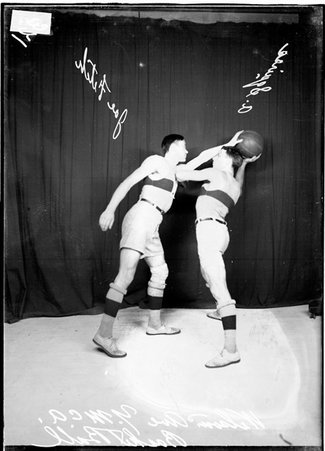 Basketball players, Joe Fitch and Art Squires, Wilson Avenue YMCA - Chicago Daily News, Inc.