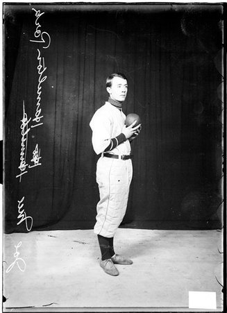 Indoor ball player, Joe Mee, Spalding team, holding ball - Chicago Daily News, Inc.