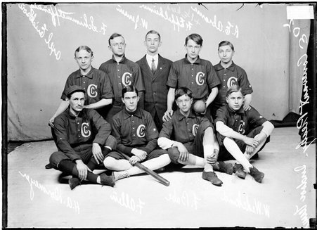 Indoor baseball team, Covenant Presbyterian Church, nine players - Chicago Daily News, Inc.