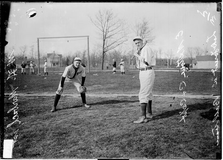 Baseball players, W. H. Marbach and E. M. Stone of Lake Forest University baseball team - Chicago Daily News, Inc.