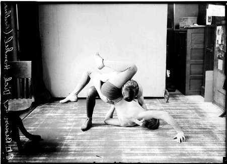 Wrestlers, Dick Hankel and E. D. Brown in a wrestling hold - Chicago Daily News, Inc.