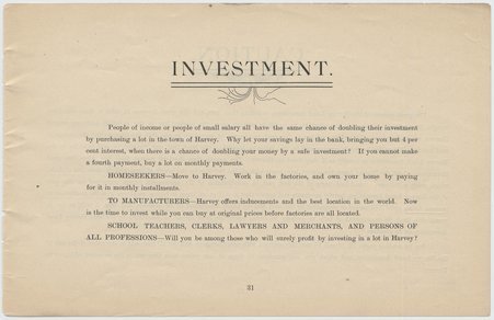 This Pamphlet Tells What You Ought to Know about Harvey - Harvey Land Assoc. (Chicago), Harvey Printing Co. (Harvey)