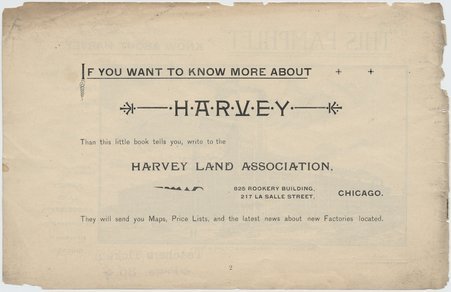 This Pamphlet Tells What You Ought to Know about Harvey - Harvey Land Assoc. (Chicago), Harvey Printing Co. (Harvey)