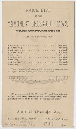 Simonds Manufacturing Co. trade card - unknown