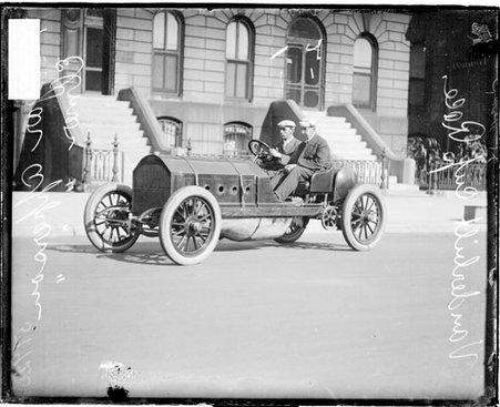 Edgar Apperson and Elmer Apperson, automobile drivers, sitting in an automobile - Chicago Daily News, Inc.