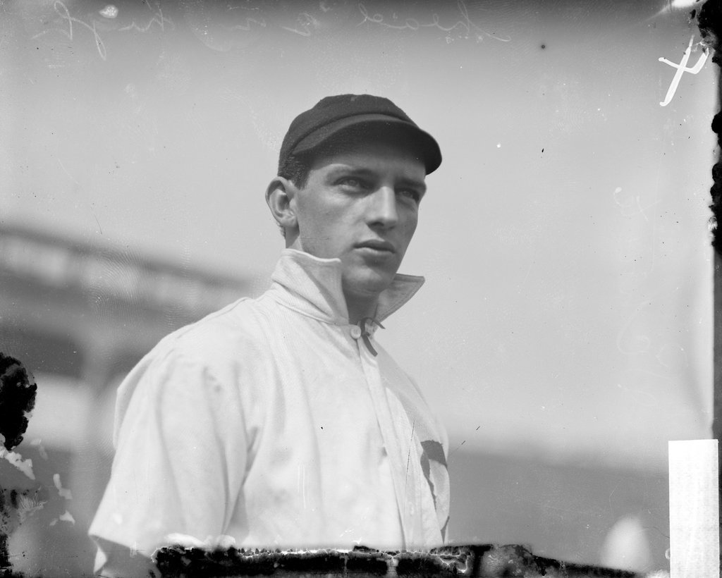 Chicago Cubs baseball player, Frank Schulte, standing at West Side Grounds, in the Near West Side community area - Chicago Daily News, Inc.