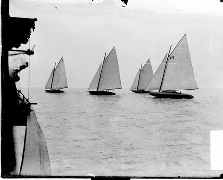 Yachts C. A. A., Jackson Park, Cherry Circle, and Quien Sabe sailing on Lake Michigan - Chicago Daily News, Inc.