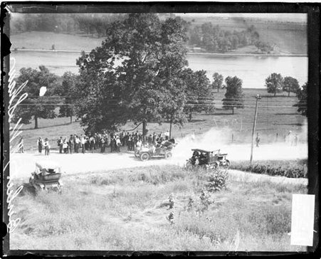 Automobile driver Waldon W. Shaw driving a Berlich automobile during the Algonquin Hill Climbing Contest - Chicago Daily News, Inc.