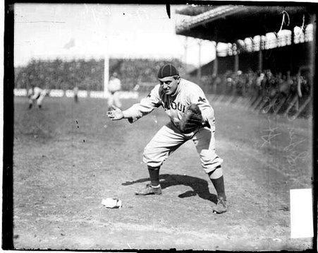 Baseball player Ed Spencer, St. Louis, holding his hands in front of him - Chicago Daily News, Inc.