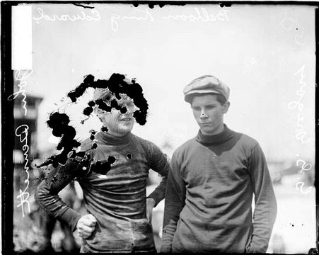 Balloonists G. G. Gregory and John Bennett, fliers of the hot-air balloon King Edward, standing outdoors - Chicago Daily News, Inc.