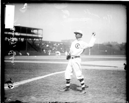 Baseball player Pfeister, Chicago Cubs, cocking his arm to throw a baseball - Chicago Daily News, Inc.
