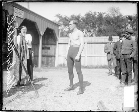 Pugilist Stanley Ketchel standing outdoors - Chicago Daily News, Inc.