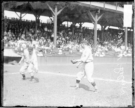 Baseball player Herzog, New York Giants, looking to his right, standing on the field at West Side Grounds - Chicago Daily News, Inc.