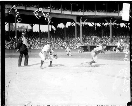 Baseball player Charles O'Leary, Detroit Tigers, beginning to run from home plate towards first base - Chicago Daily News, Inc.