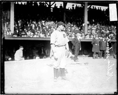 Baseball player Mullen, Detroit, standing in foul territory in front of grandstands - Chicago Daily News, Inc.