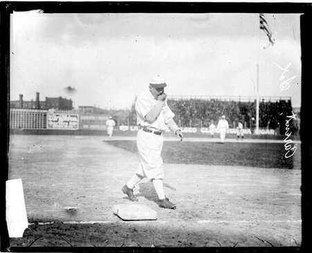 Baseball player Parent, Chicago White Sox, walking past third base on the field at South Side Park - Chicago Daily News, Inc.