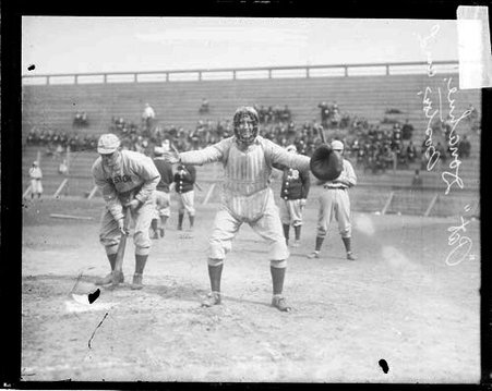 Catcher Pat Donahue, Boston baseball team, facing towards third base and looking at the camera - Chicago Daily News, Inc.