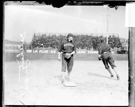 Baseball player Jim Delahanty, Washington Senators, looking to his left, standing at second base - Chicago Daily News, Inc.