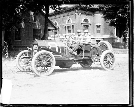 Automobile drivers J. Bates and Herbert Lyle sitting in an Apperson automobile during the Cobe Cup Race - Chicago Daily News, Inc.