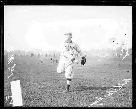 Baseball player Gallersted, Bible Class League's First M. E. Junior, following through after throwing a baseball - Chicago Daily News, Inc.