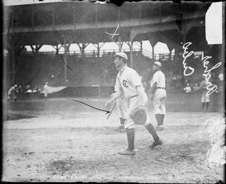Baseball player James P. Archer, Chicago Cubs, standing in profile at home plate on the field at West Side Grounds - Chicago Daily News, Inc.
