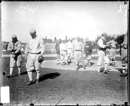 Baseball player Walsh, Chicago White Sox, standing near the pitcher's mound on the field at South Side Park - Chicago Daily News, Inc.