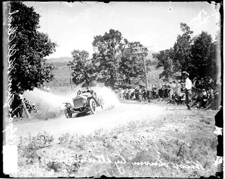 Automobile driver A. Denison driving a Knox automobile during the Algonquin Hill Climbing Contest - Chicago Daily News, Inc.