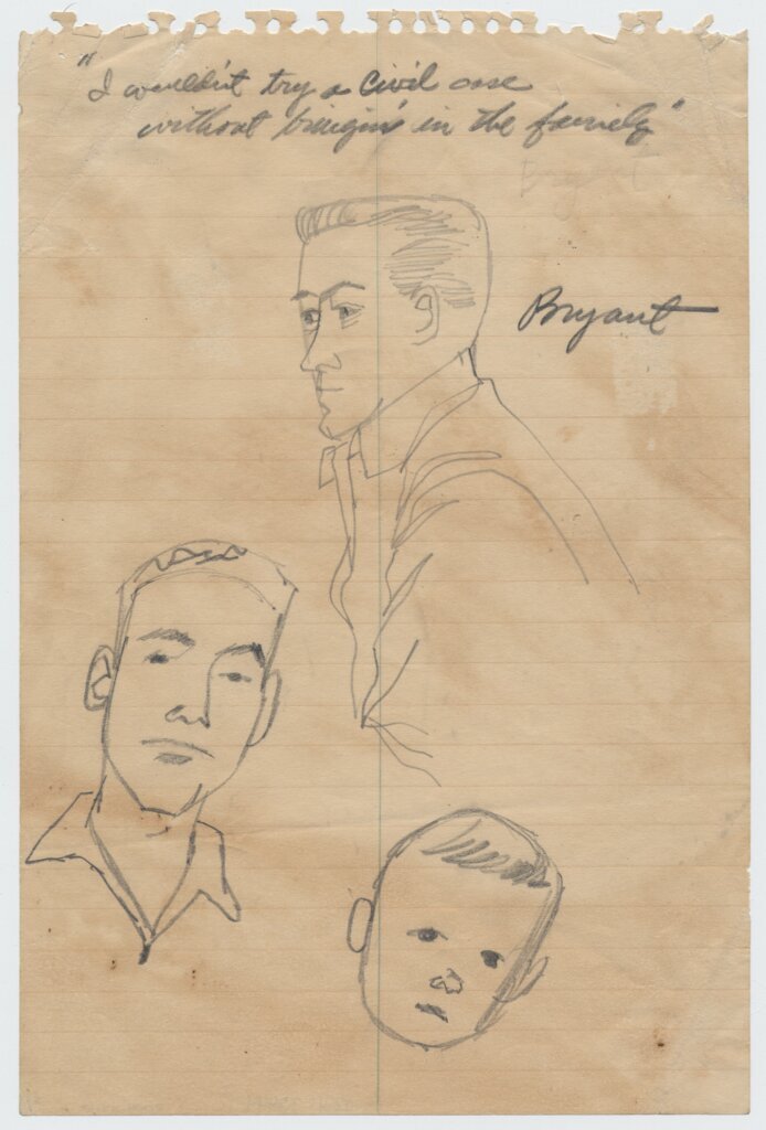 Drawing by Franklin McMahon of Roy Bryant at Emmett Till trial. - McMahon, Franklin