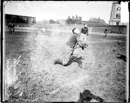University of Chicago football players D. Smith and Maupin standing on the field at Marshall Field - Chicago Daily News, Inc.